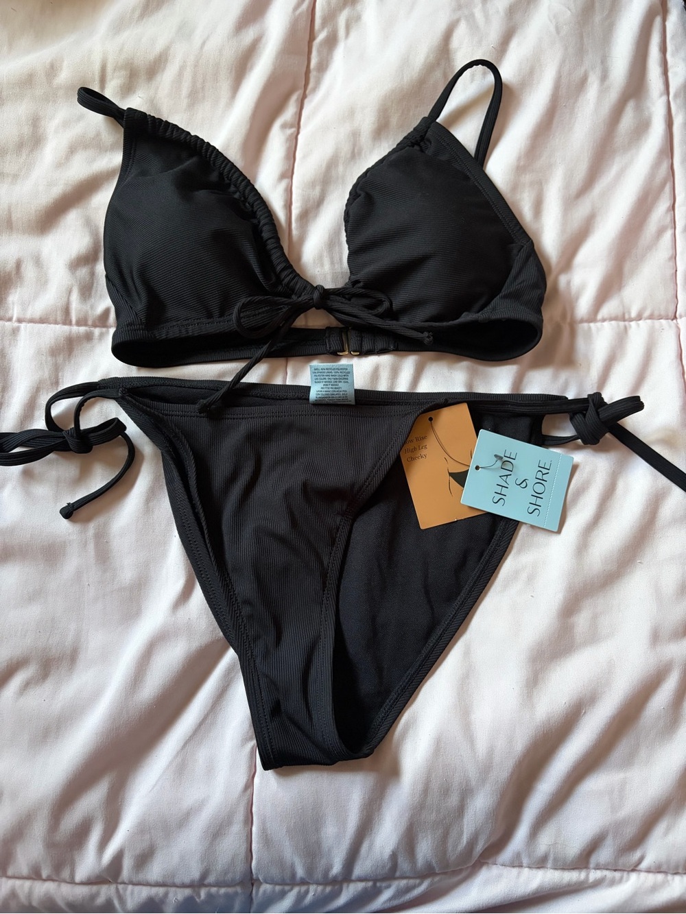 Shade & Shore Black Triangle Tie Bikini Set
